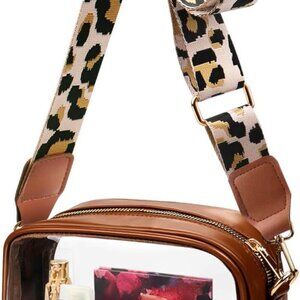 Clear Bag Stadium Approved, Crossbody Purse with Adjustable Strap, Leather Bag f